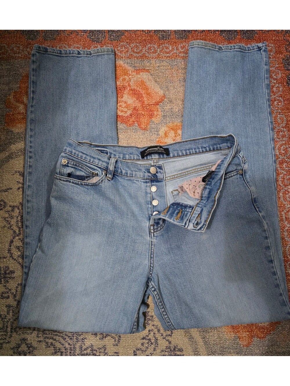 London Jean Light Wash Boyfriend Straight Leg Jeans - Size 10 - Button Fly